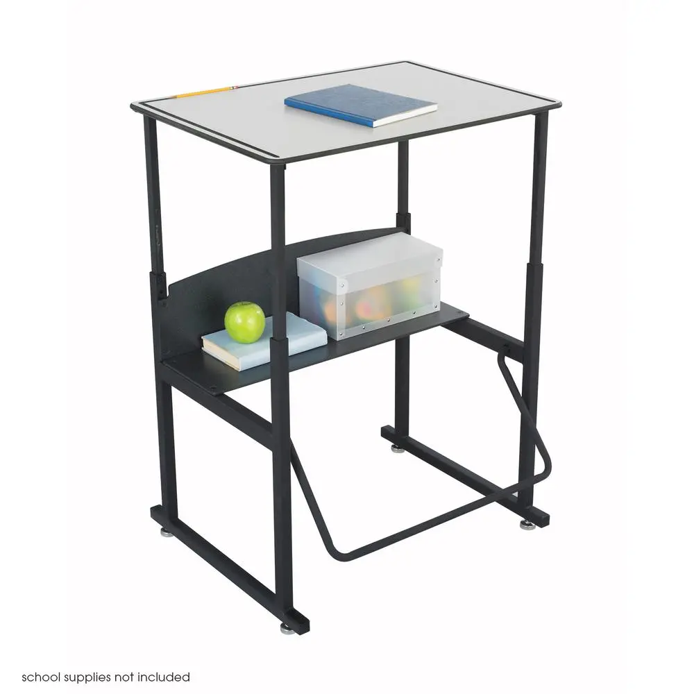 AlphaBetter Adjustable-Height Stand-Up Desk, 28 x 20" Premium or Dry Erase Top and Swinging Footrest Bar - Gray