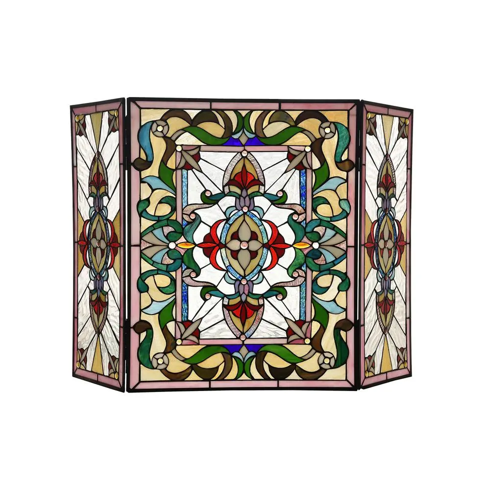 CHLOE Lighting AYLEE Tiffany-style 3pcs Folding Victorian Fireplace Screen 44" Wide