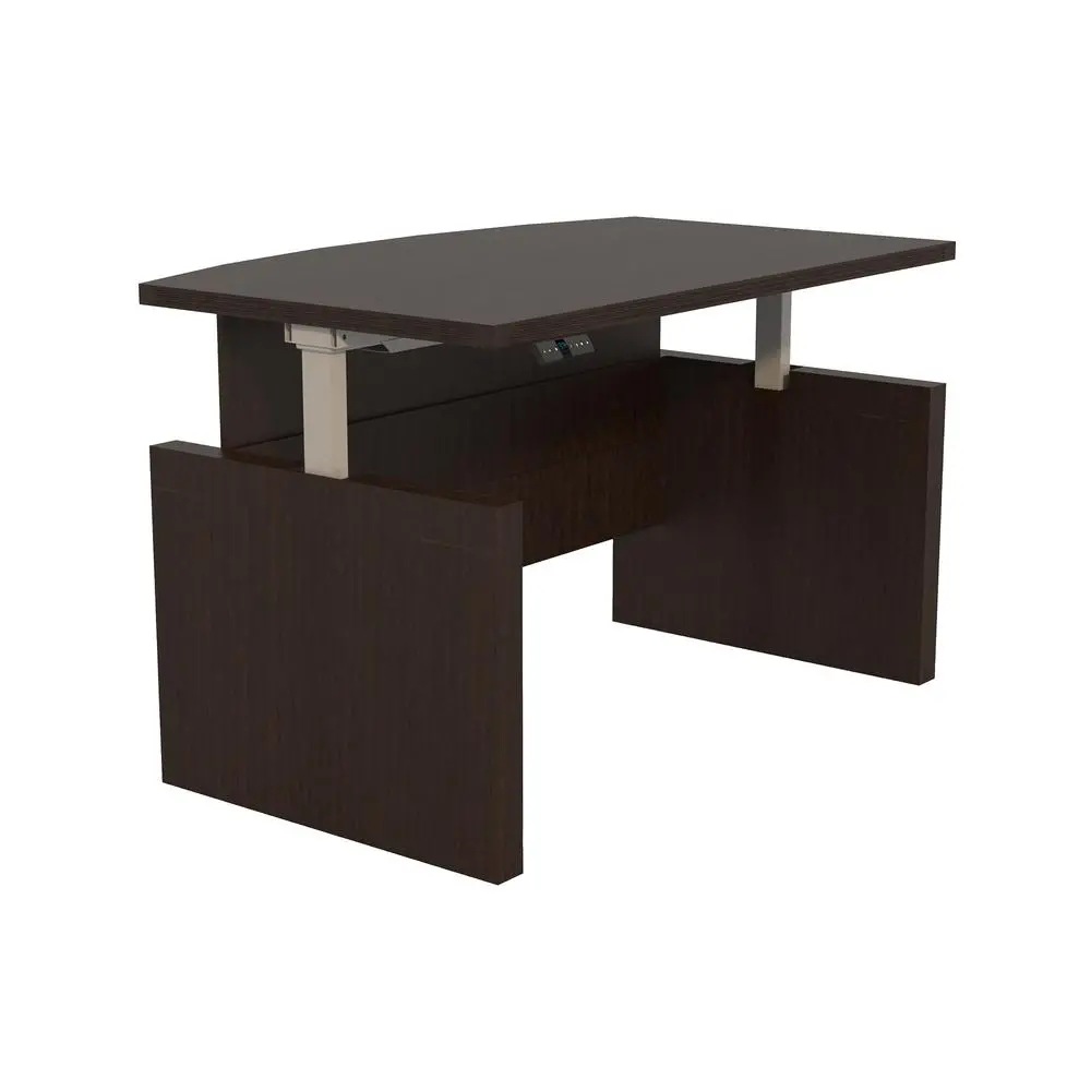 Aberdeen Height-Adjustable Desk, Bow Front with Base, 72" W - Mocha
