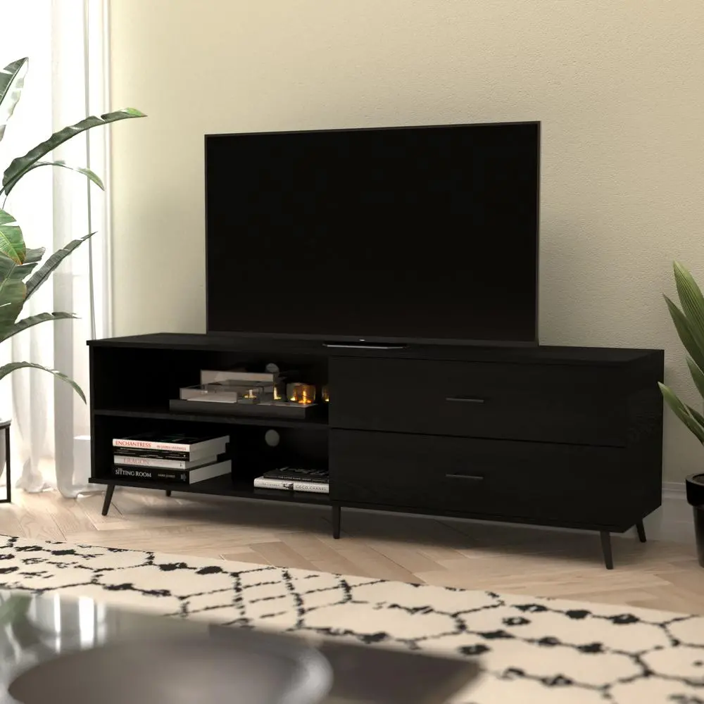 65" TV Stand for up to 60" TV's with Shelf and Storage Drawers, Black