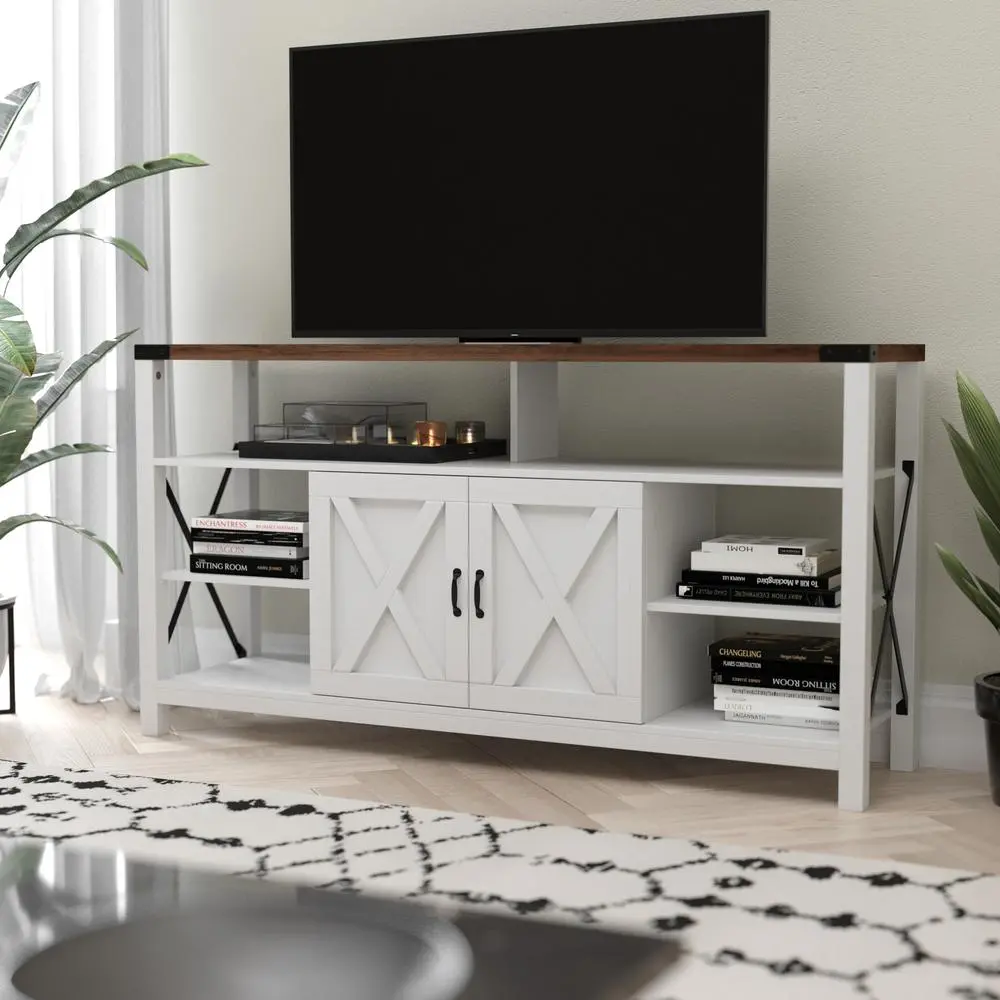 60" Farmhouse Tall TV Stand for TV's up to 60", White/Oak
