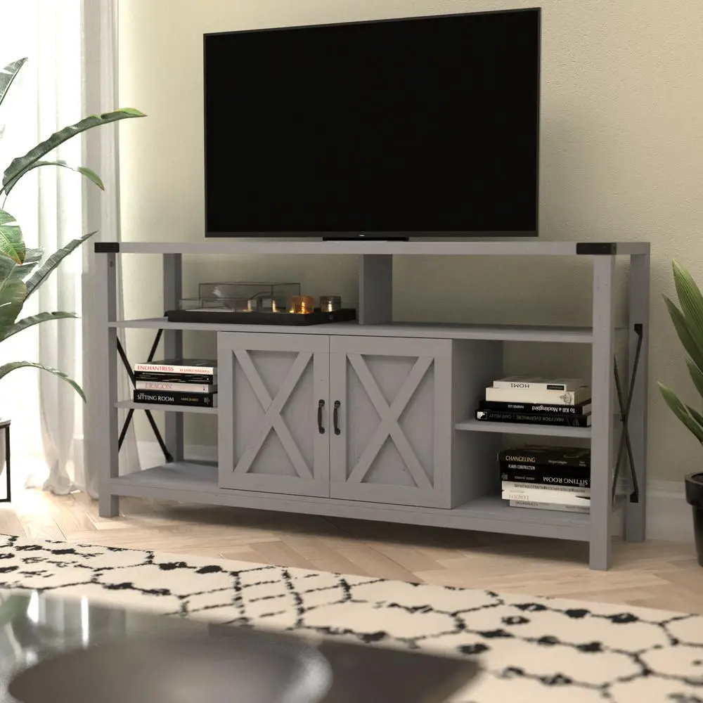 60" Farmhouse Tall TV Console Cabinet for TV's up to 60", Coastal Gray