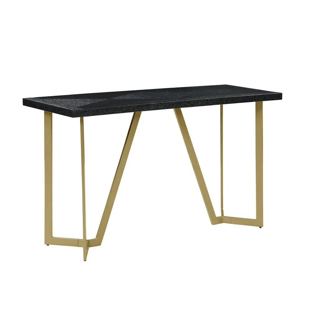 Black wood top console table w/ gold color iron legs