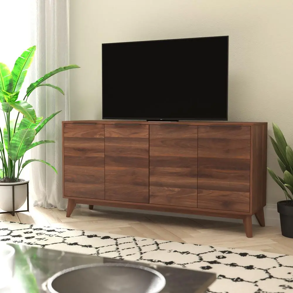 60 in 4 Door Storage Buffet Sideboard, TV Stand for up to 64" TV's, Dark Walnut