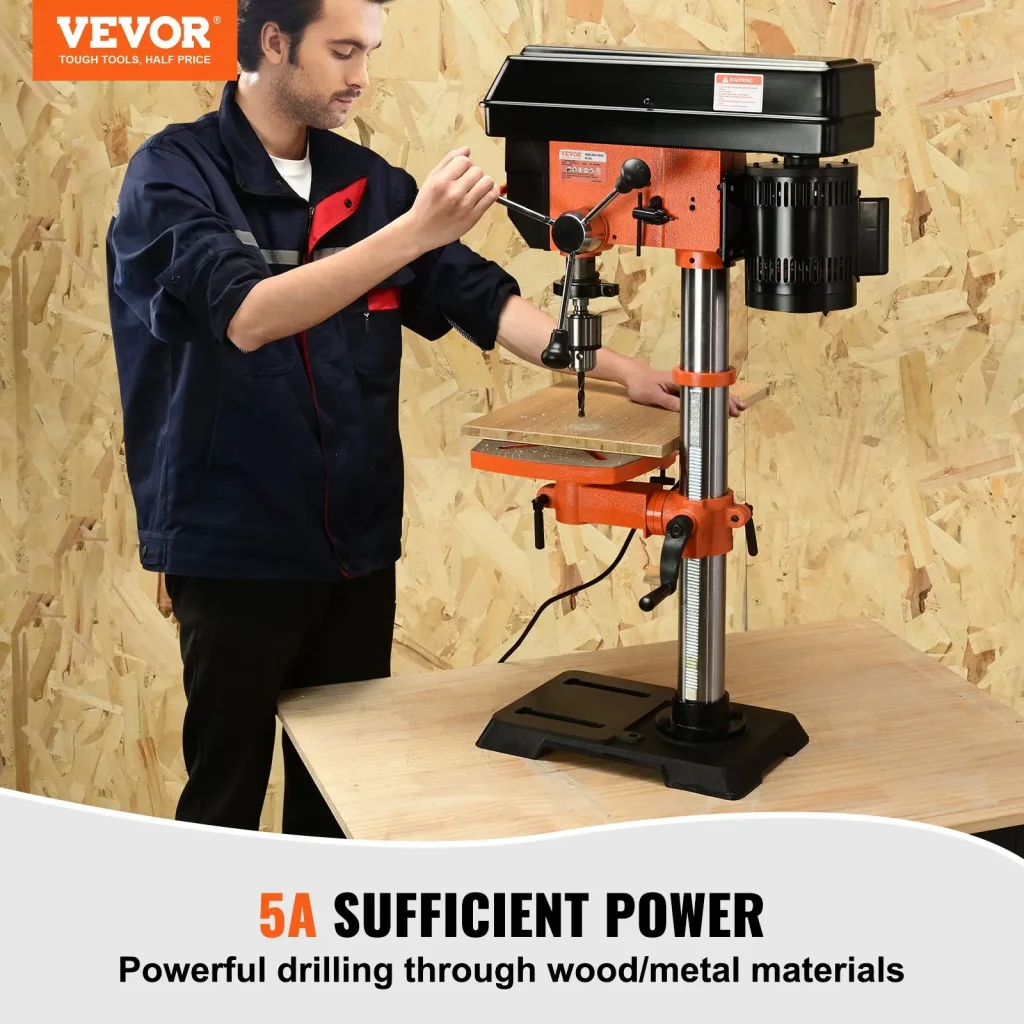 VEVOR 12 in Benchtop Drill Press, 5 Amp 120V, Variable Speed Cast Iron Bench Drill Press, 12 in Swing Distance 0-45 Tiltling Worktable with Laser Work Light, Tabletop Drilling Machine for Wood Metal