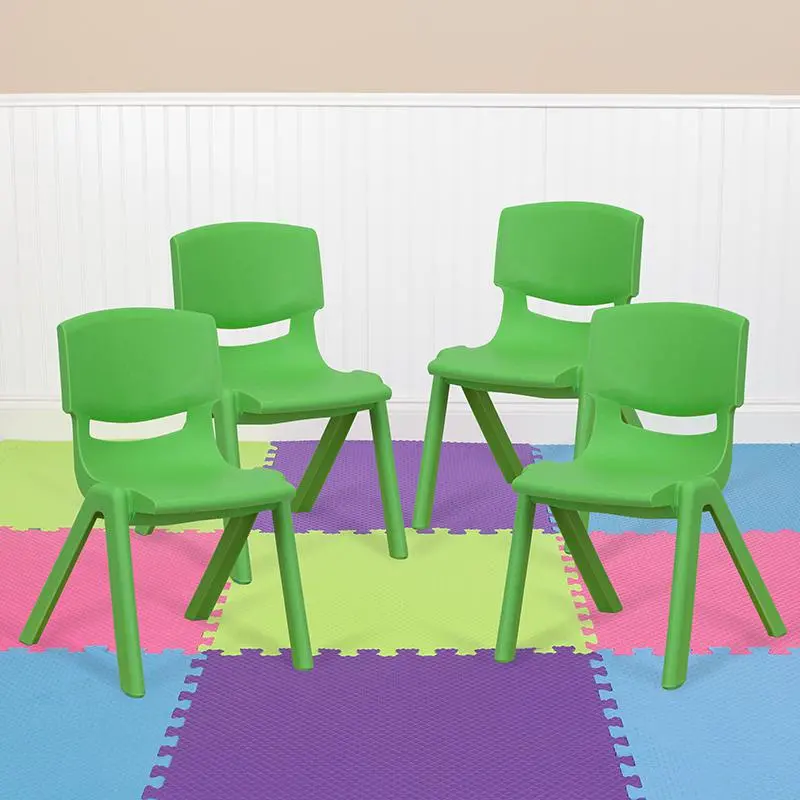 4 Pack Green Plastic Stackable School Chair with 12'' Seat Height