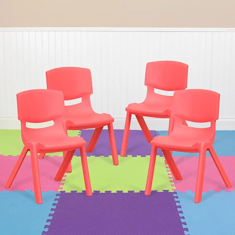 4 Pack Red Plastic Stackable School Chair with 12'' Seat Height