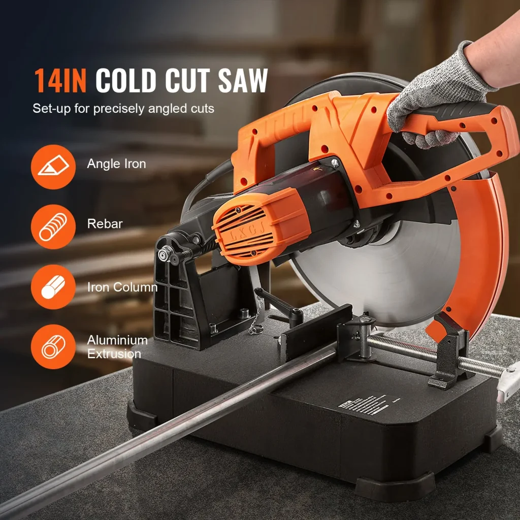 VEVOR Chop Saw, 14"/355mm Blade Diameter Cut Off Saw, 2800W 1200RPM Steel Cutting Machine, 0-45 Adjustable Dry Cut Chop Saw, Miter Saw for Cutting Metal Cold Cut Saw for Steel/Rebar/Iron/Aluminum