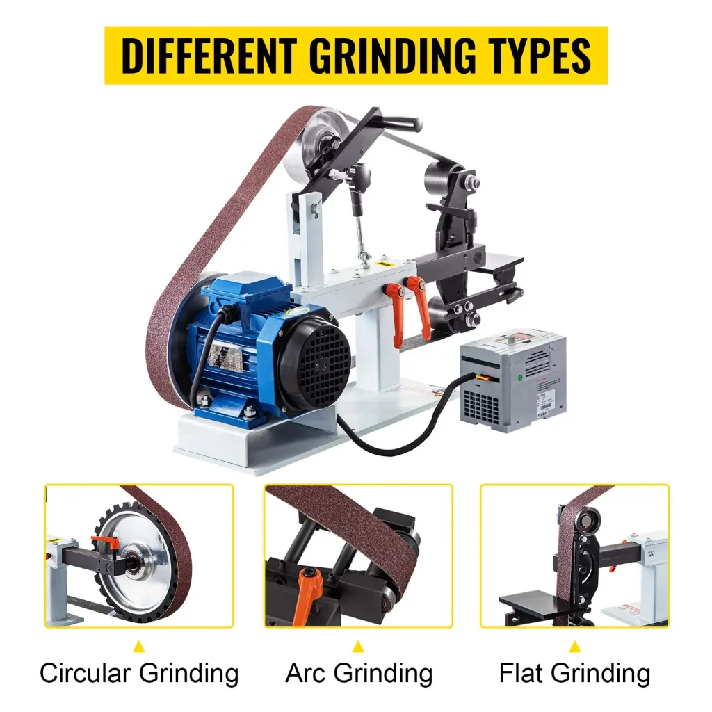 VEVOR 1500W 2HP Belt Sander Grinder, 2" x 82" Variable Speed Belt Grinder for Metalworking, 3 in 1 Belt Sander Polisher with 3 Grinding Moulds & Flat Platen Tool Rest for Knife Making