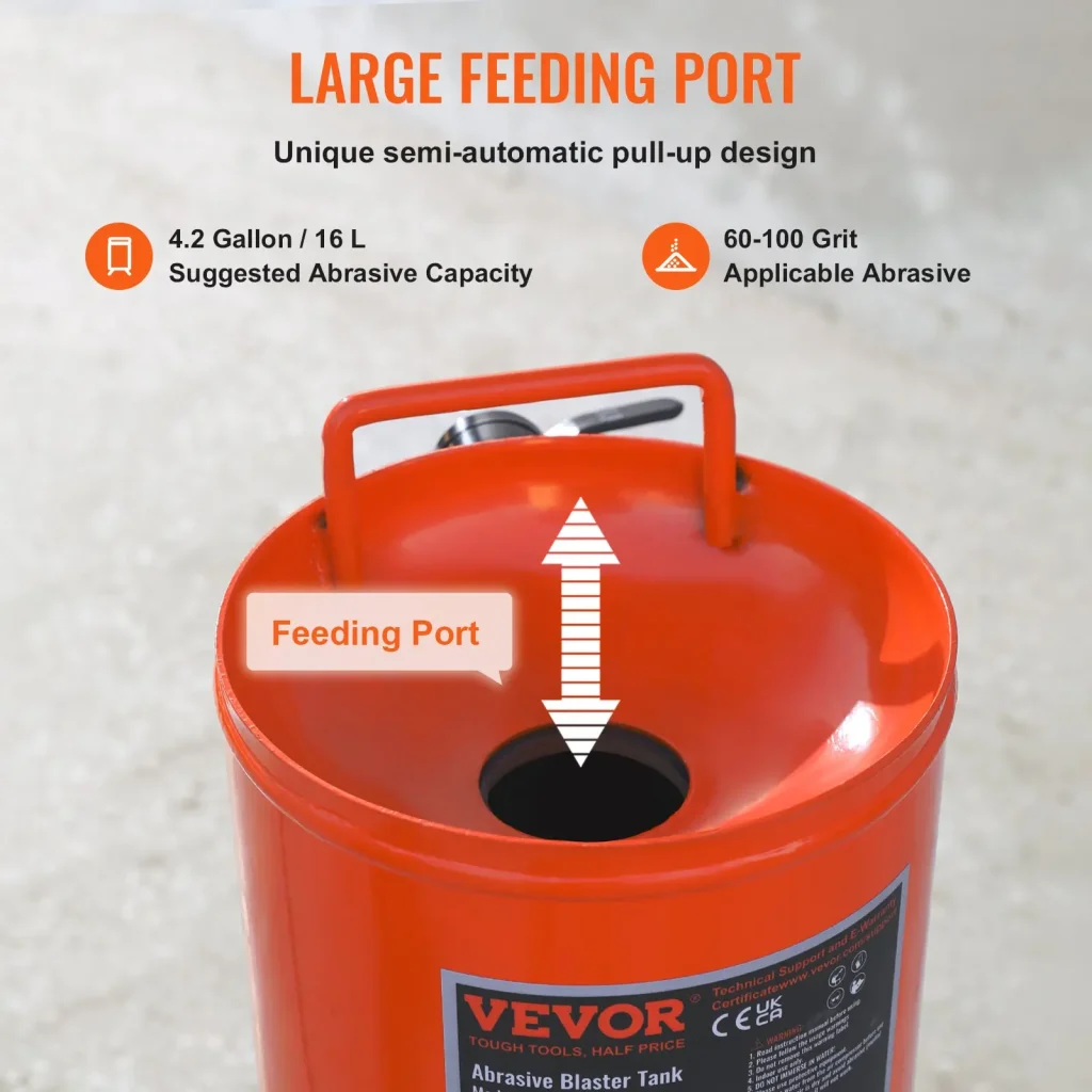 VEVOR 10 Gallon Heavy-Duty Sand Blaster, 60-110 PSI High Pressure Sandblaster, Portable Abrasive Blasting Tank, Air Sand Blasting Kit with 2 Ceramic Nozzles & 7.5ft Hose for Stain, Rust, Paint Removal