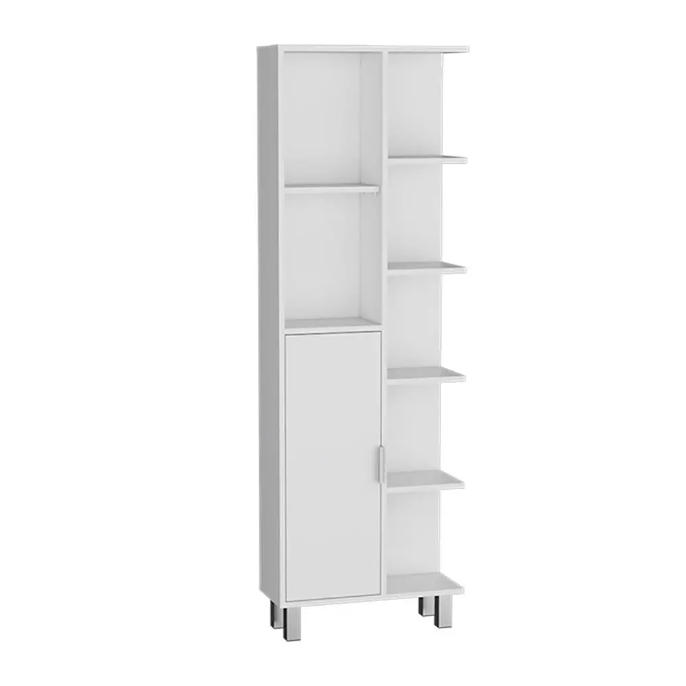 63" H Linen Bathroom Cabinet with Seven Open Shelves, One Drawer and four legs
