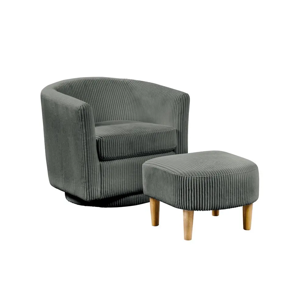 2 Piece Swivel Chair With Matching Ottoman In Gray Velvet