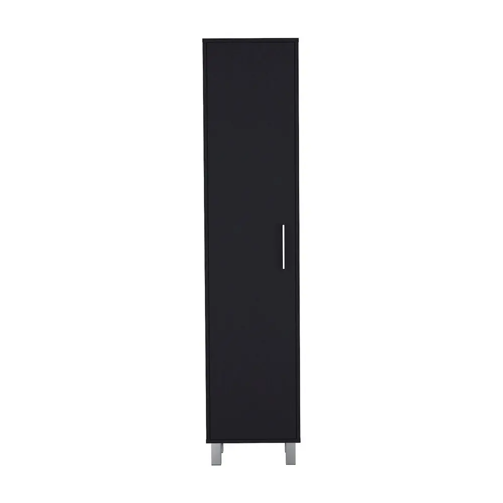 70.8H" Tall Narrow Storage Cabinet with 5-Tier Shelf, 3 Broom Hangers, Black