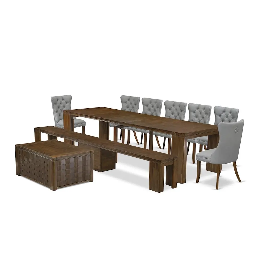 10 Pieces Extendable Dining Set Includes a Rectangle Kitchen Table