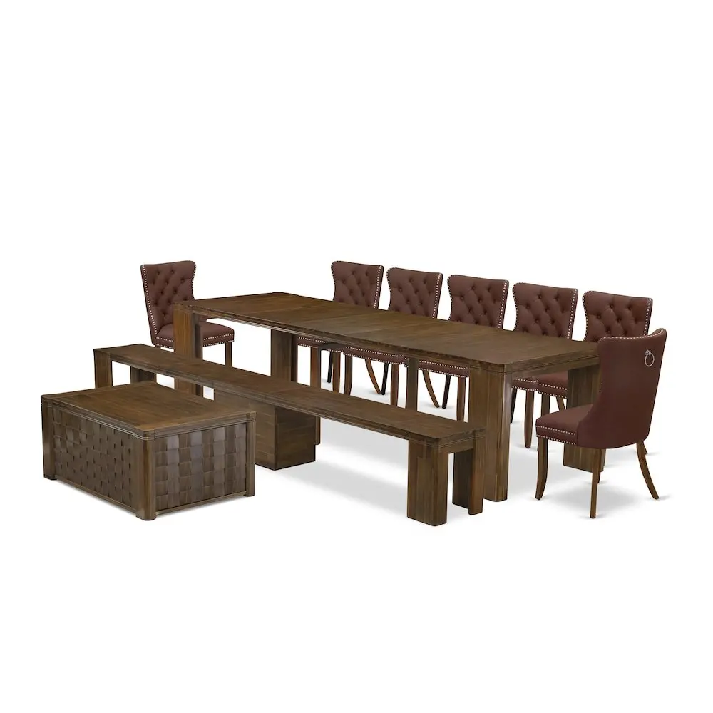 10 Pieces Extendable Dining Set Includes a Rectangle Kitchen Table