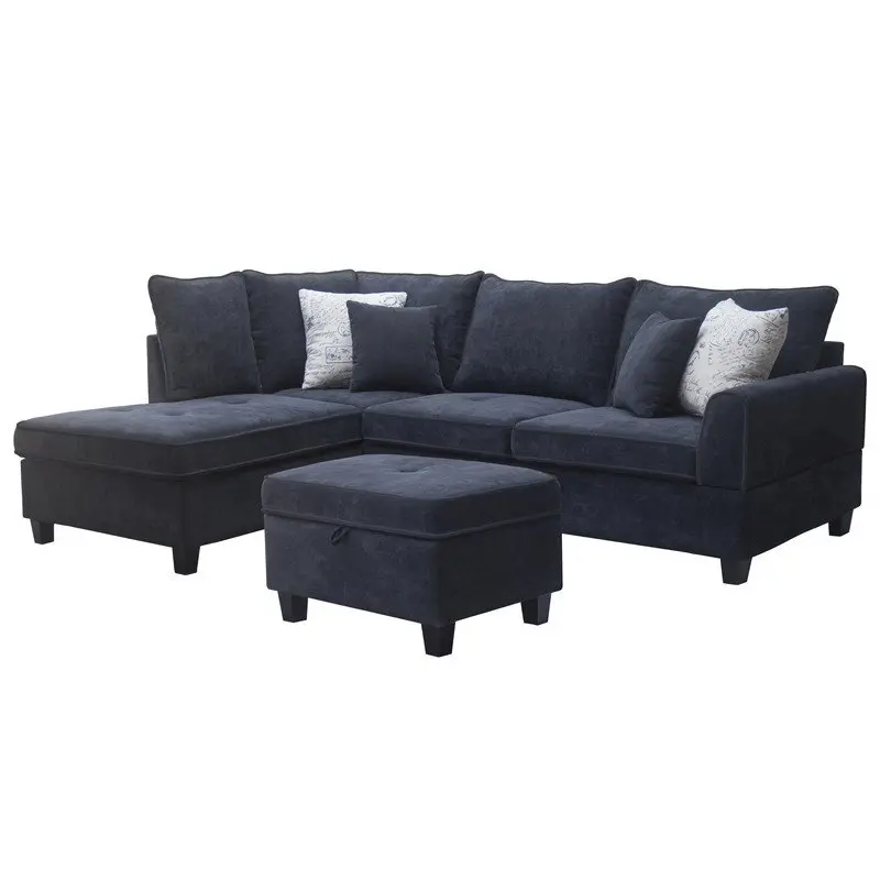 99.5"W Black Fabric Sectional Sofa with Left-Facing Chaise Storage Ottoman