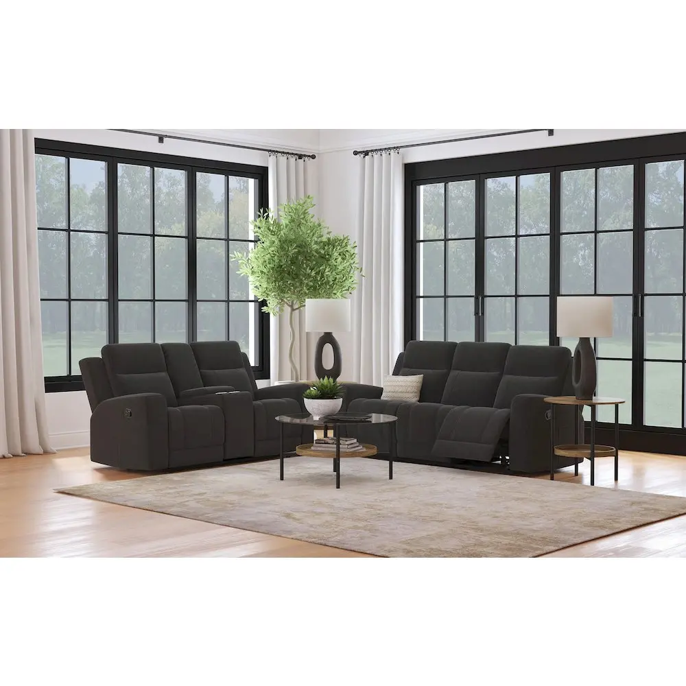 Brentwood 2-piece Upholstered Reclining Sofa Set Charcoal
