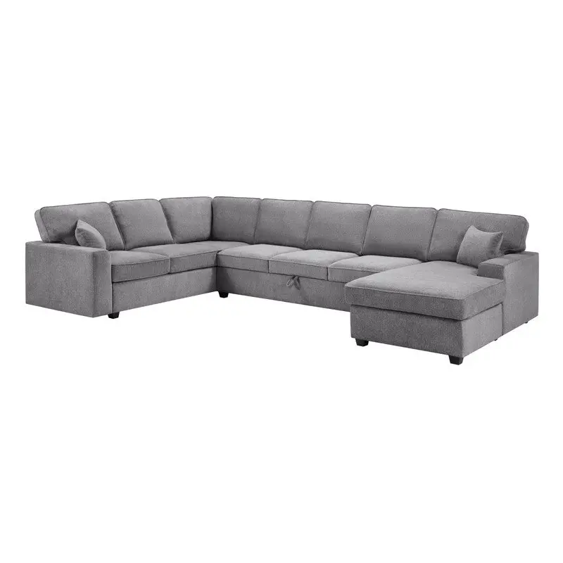 137"W Gray Chenille Sectional Sofa with Right-Facing Chaise