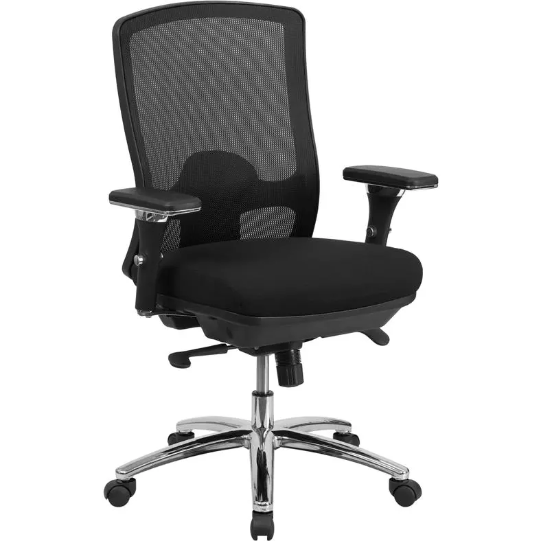 24/7 Intensive Use 350 lb. Rated Black Mesh Multifunction Swivel Office Chair