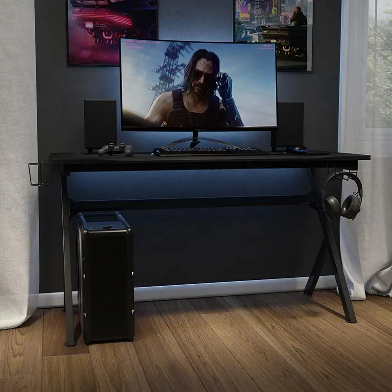 55" x 24" Extra Large Gaming Desk with Headphone Hook and Cup Holder