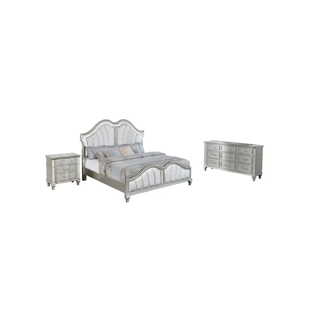 3 Piece Silver Eastern King Panel Bedroom Set ( Ekb+Dresser+Nightstand)