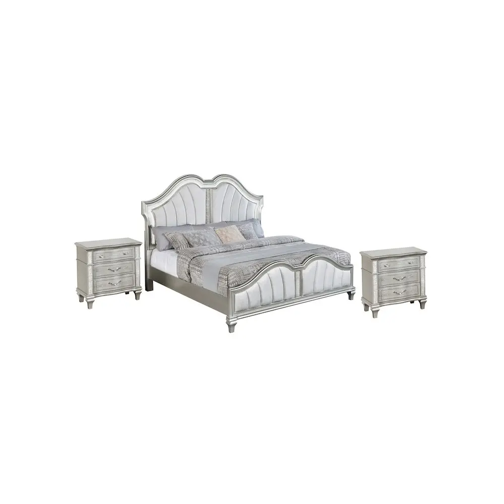 3 Piece Silver Eastern King Panel Bedroom Set ( Ekb+2 Nightstand)