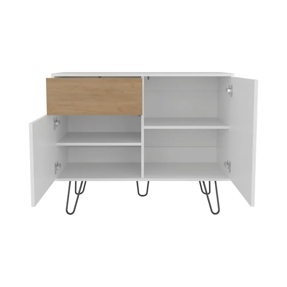 Chelan Sideboard, 2 Doors, 1 Drawer, 4 Shelves, White / Natural Oak
