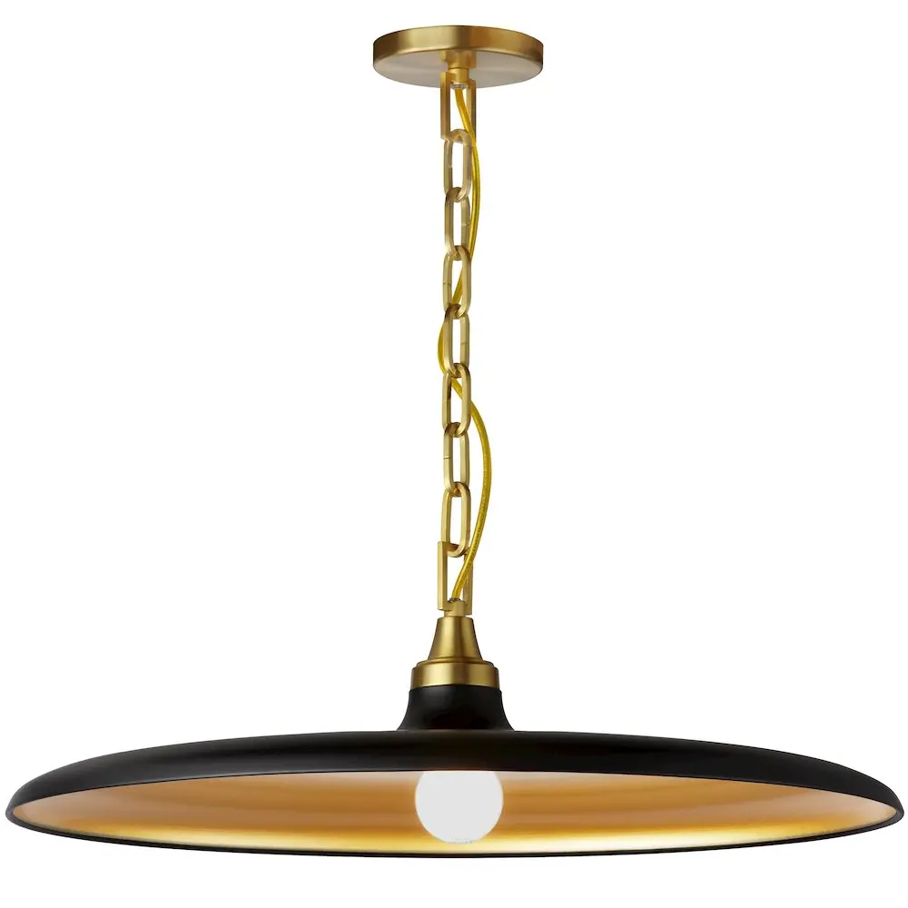 1 Light Pendant in Aged Brass w/ Matte Black & Gold Shade