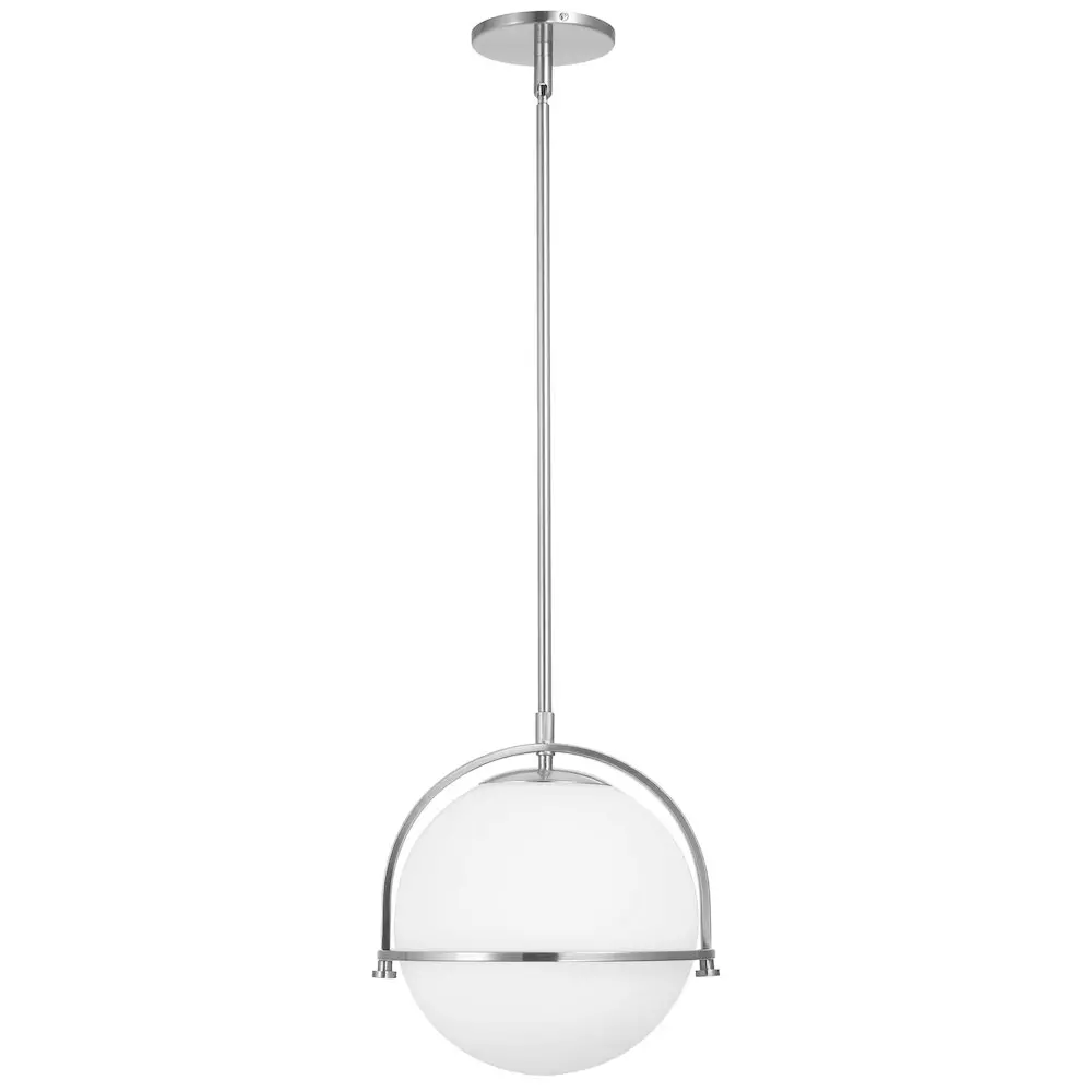 1 Light Incandescent Pendant Polished Chrome with White Opal Glass