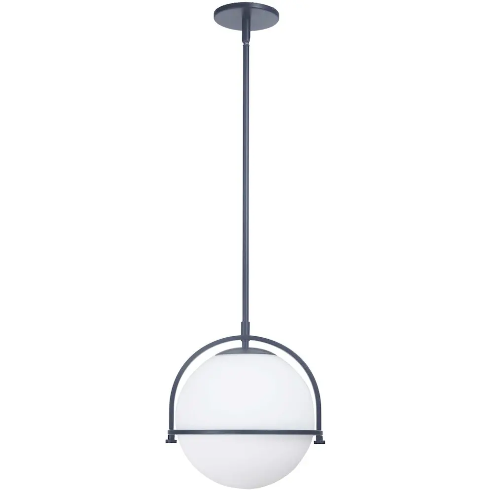 1 Light Incandescent Pendant Matte Black with White Opal Glass