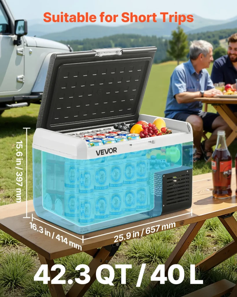 VEVOR 12 Volt Car Refrigerator, 42.3QT/40L Car Fridge, Portable Electric Cooler with -4~68 Adjustable Temperature, 12/24V DC and 100- 240V AC Compressor Freezer for Outdoor, Camping, Travel, RV