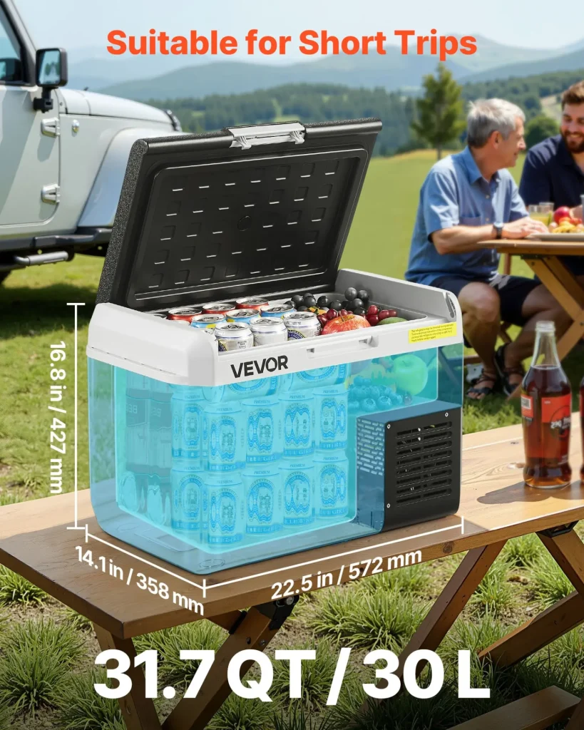 VEVOR 12 Volt Car Refrigerator, 31.7QT/30L Car Fridge, Portable Electric Cooler with -4~68 Adjustable Temperature, 12/24V DC and 100- 240V AC Compressor Freezer for Outdoor, Camping, Travel, RV