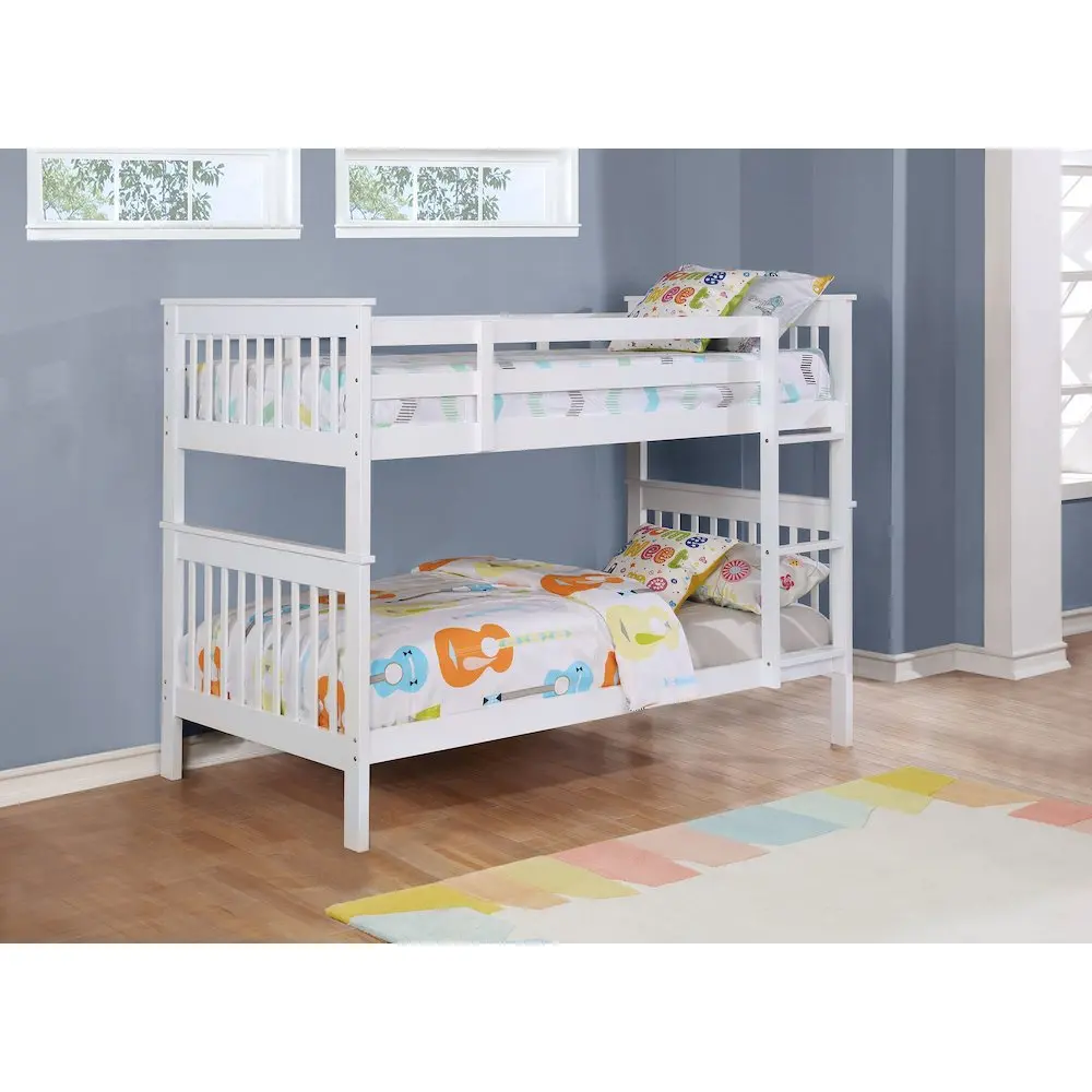 Chapman Wood Twin Over Twin Bunk Bed with Mattress White