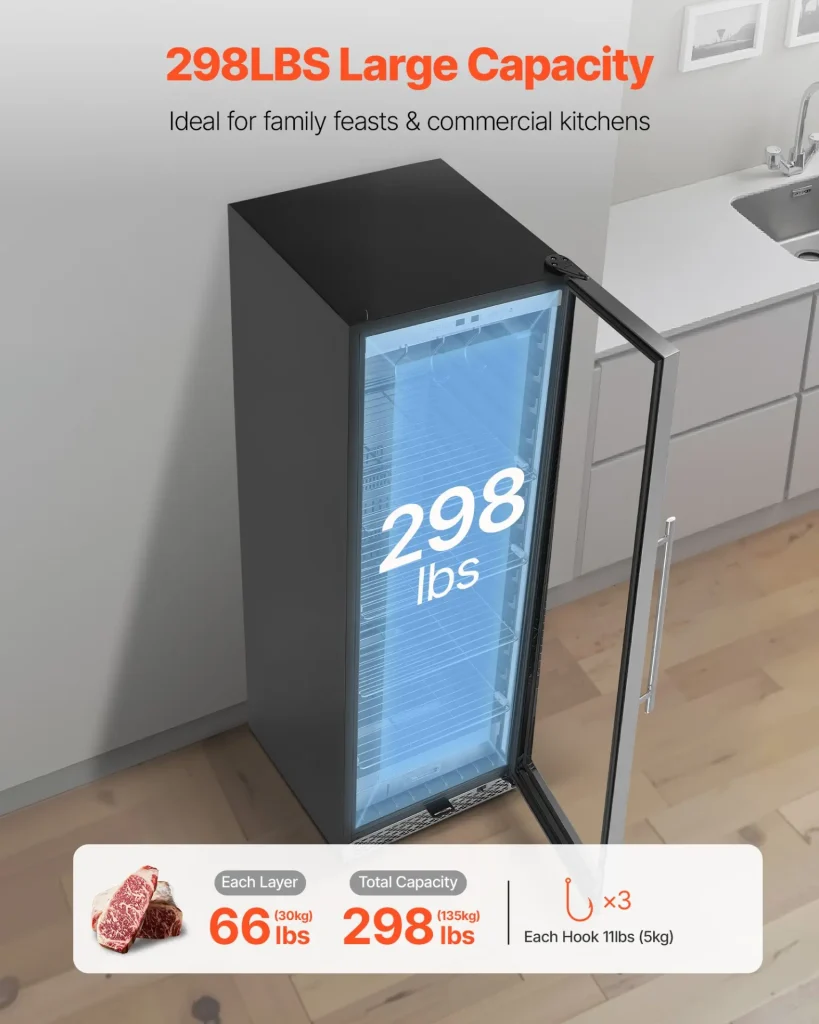 VEVOR 298 LBS Dry Aging Fridge for Steaks, Dry Ager Refrigerator for Meat with Precise Temperature & Humidity Control, Freestanding & Built-in Beef Aging Machine for Home Kitchen Restaurant Hotel